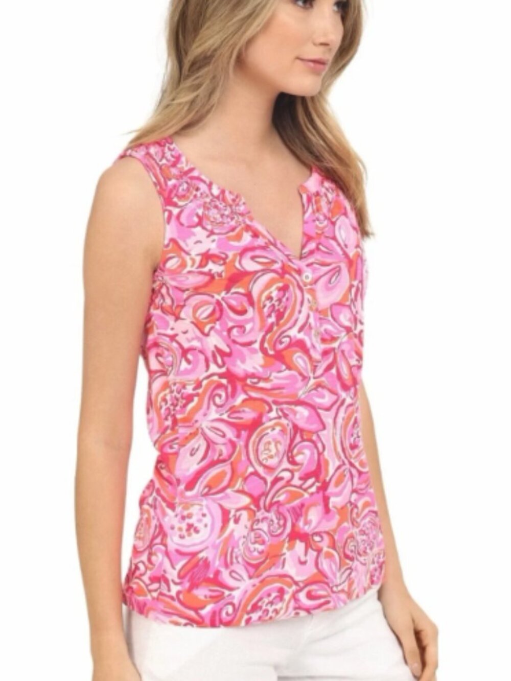 Lilly Pulitzer Essie Tank Top Sleeveless Pink Pout Mango Salsa Sz M